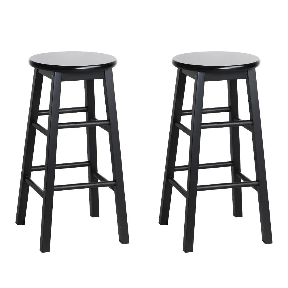 Artiss 2x Bar Stools Round Chairs Wooden Black - Mekamart Australia