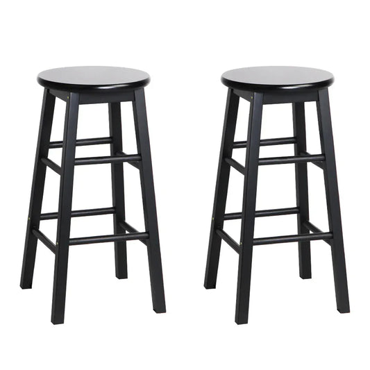 Artiss 2x Bar Stools Round Chairs Wooden Black - Mekamart Australia
