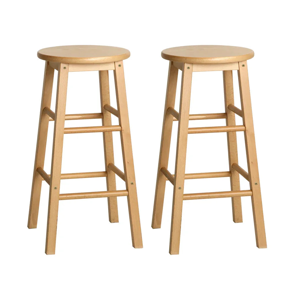 Artiss 2x Bar Stools Round Chairs Wooden Nature - Mekamart Australia