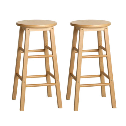 Artiss 2x Bar Stools Round Chairs Wooden Nature - Mekamart Australia