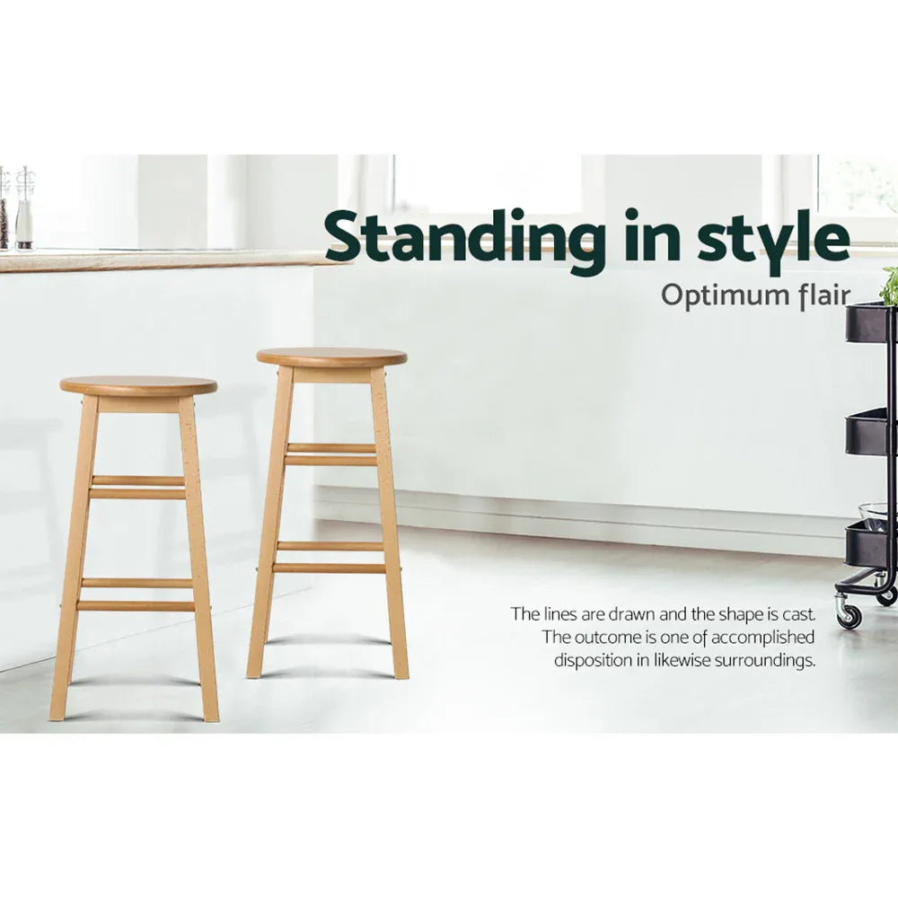 Artiss 2x Bar Stools Round Chairs Wooden Nature - Mekamart Australia
