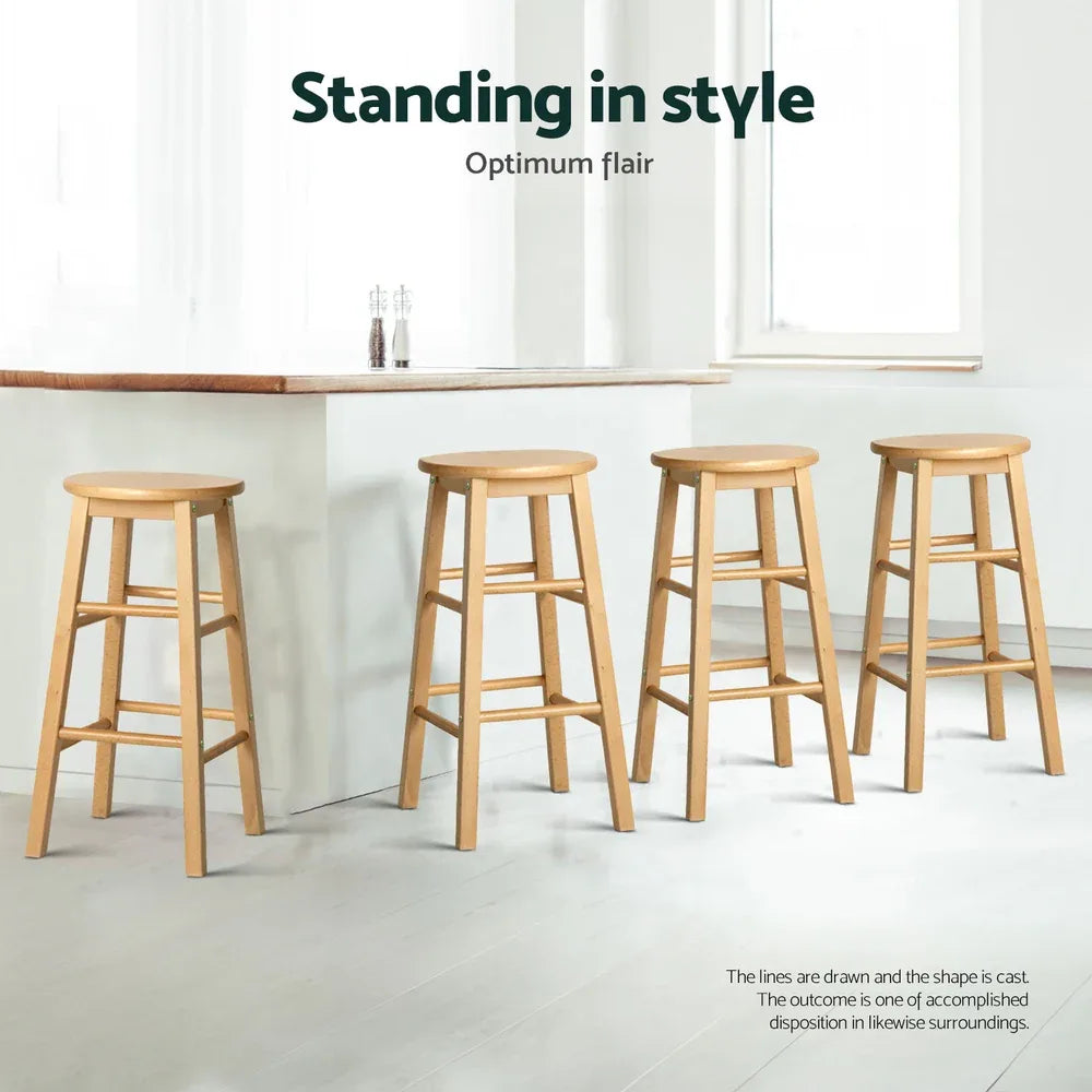 Artiss 4x Bar Stools Round Chairs Wooden Nature - Mekamart Australia