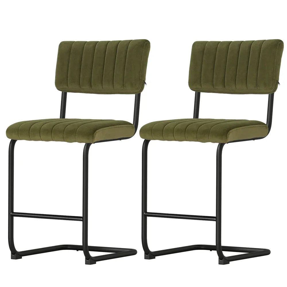 Artiss 2x Bar Stools Velvet Chairs Green - Mekamart Australia