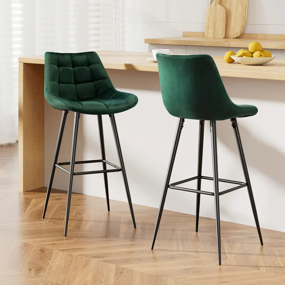 Artiss 2x Bar Stools Velvet Chairs Green - Mekamart Australia