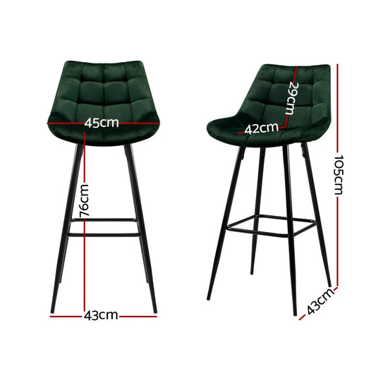 Artiss 2x Bar Stools Velvet Chairs Green - Mekamart Australia