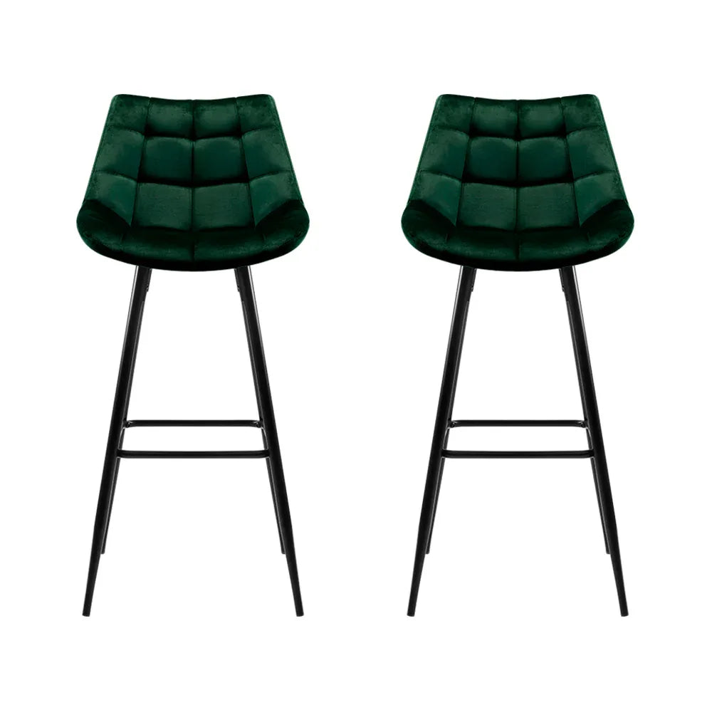 Artiss 2x Bar Stools Velvet Chairs Green - Mekamart Australia
