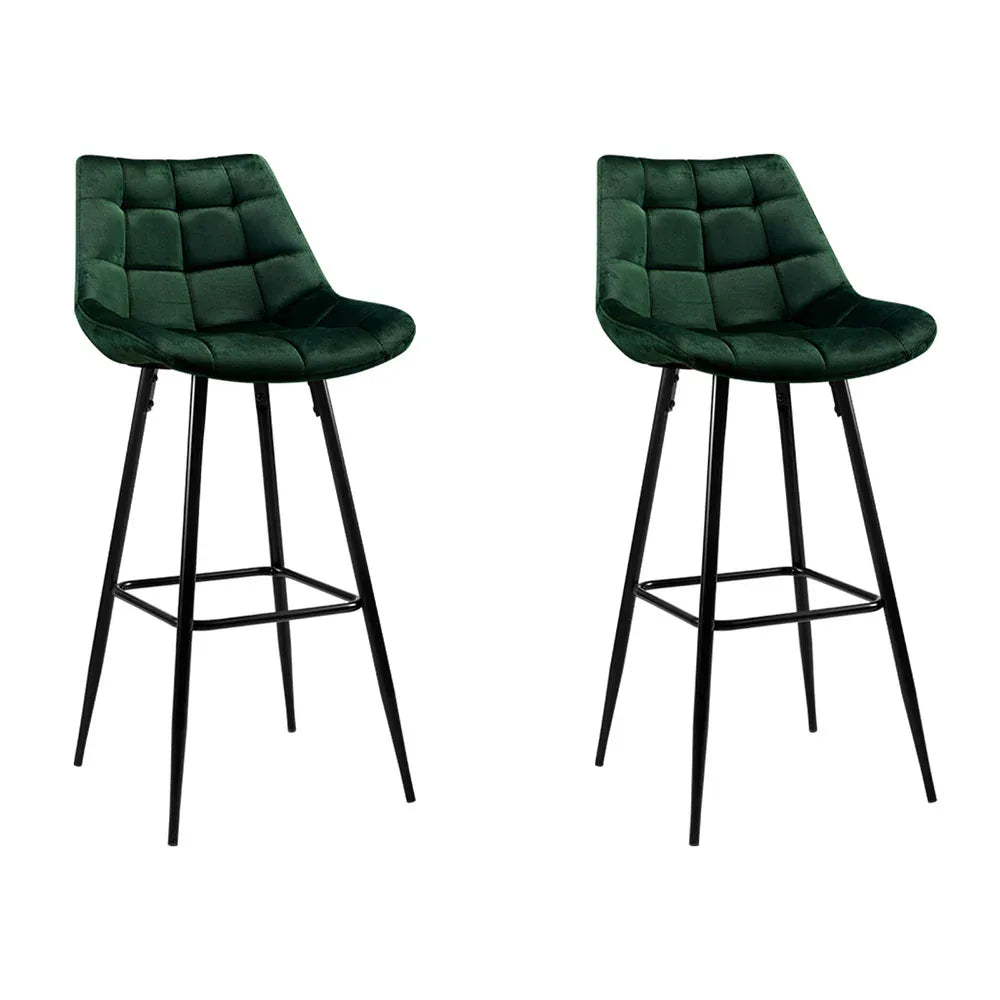 Artiss 2x Bar Stools Velvet Chairs Green - Mekamart Australia