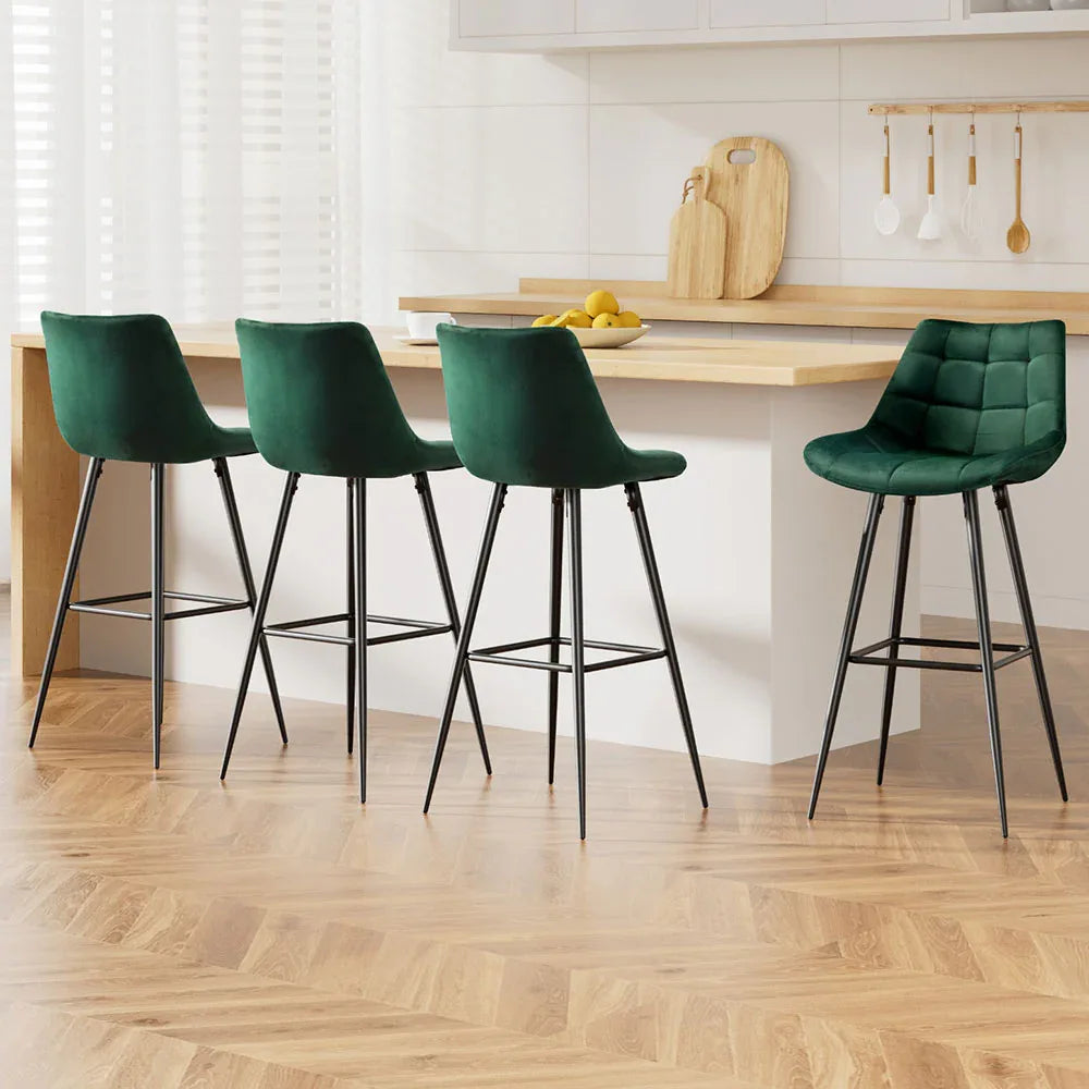Artiss 4x Bar Stools Velvet Chairs Green - Mekamart Australia