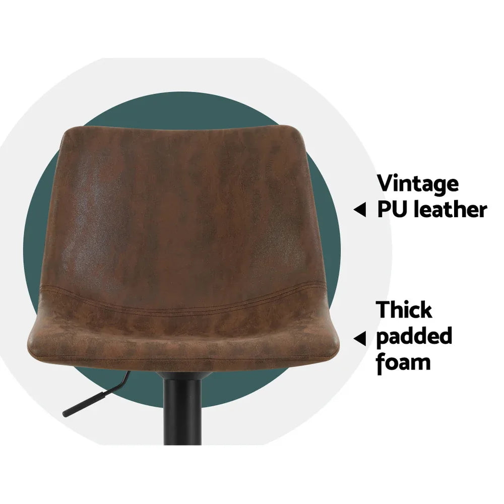 Artiss 2x Bar Stools Vintage Swivel Gas Lift Brown - Mekamart Australia