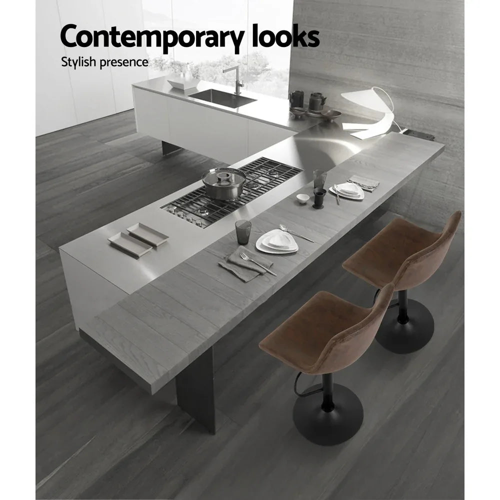 Artiss 2x Bar Stools Vintage Swivel Gas Lift Brown - Mekamart Australia