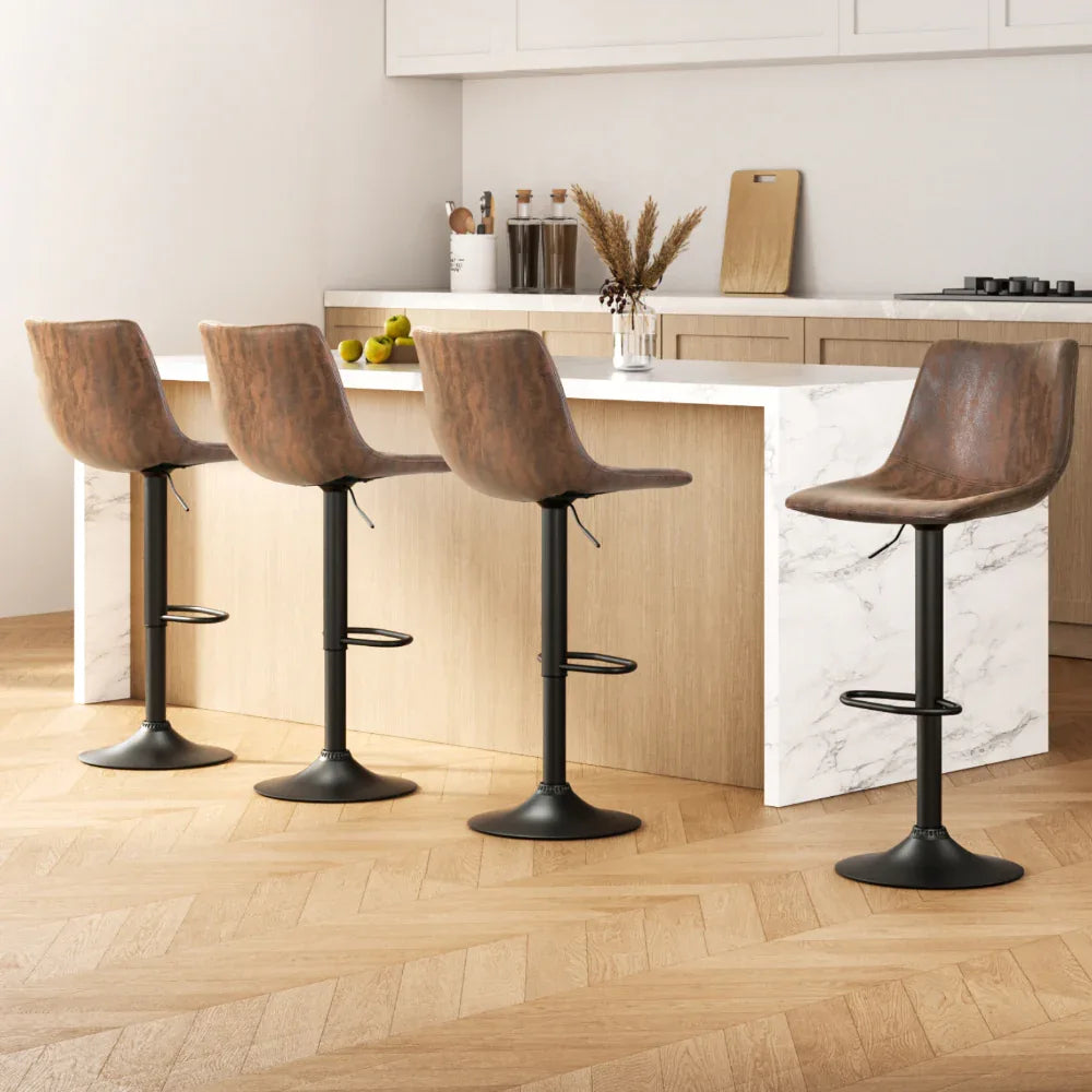 Artiss 4x Bar Stools Vintage Leather Swivel Gas Lift Brown - Mekamart Australia
