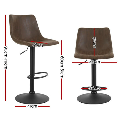 Artiss 4x Bar Stools Vintage Leather Swivel Gas Lift Brown - Mekamart Australia
