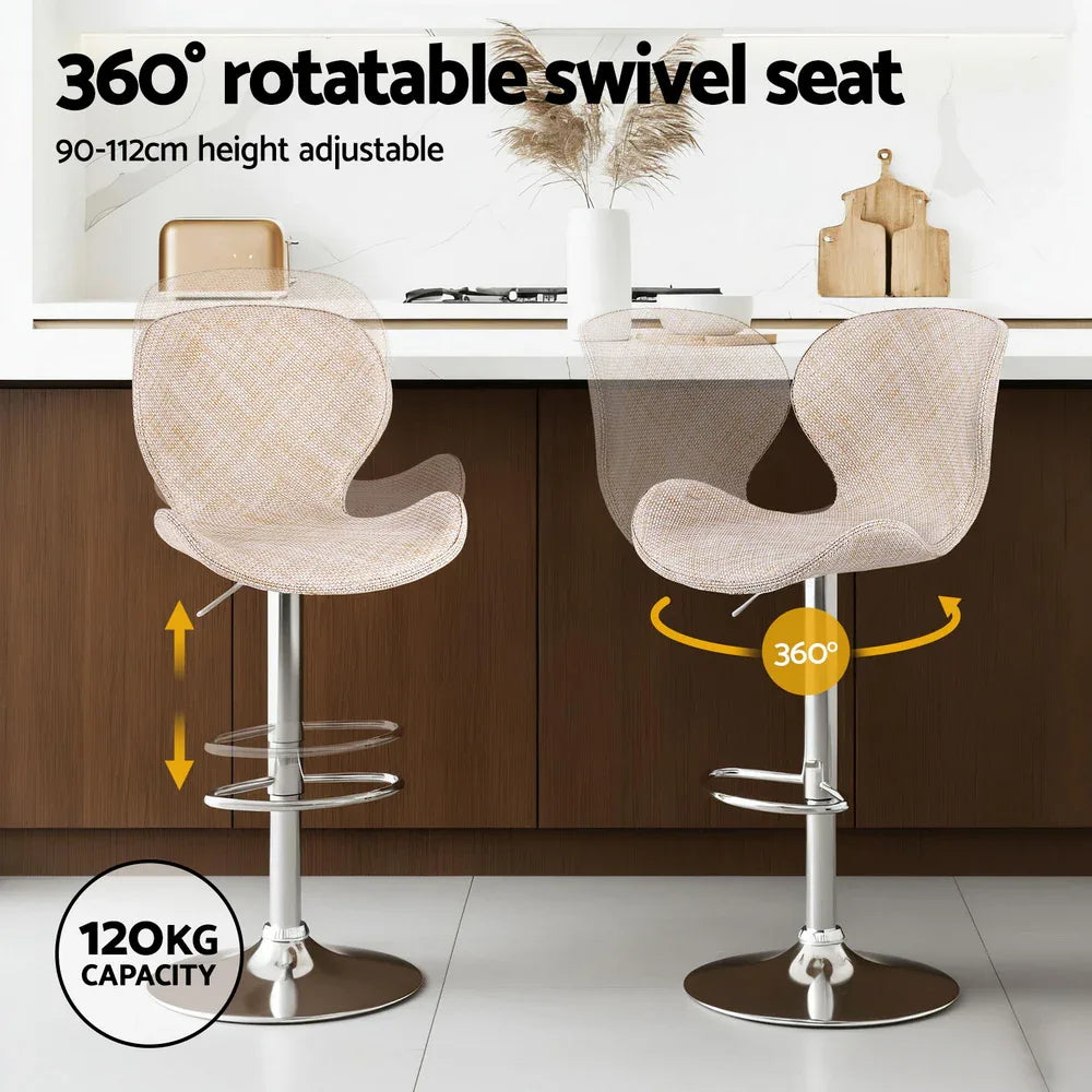 Artiss 2x Bar Stools Kitchen Swivel Gas Lift Counter Chair Wing PE Rattan Beige - Mekamart Australia