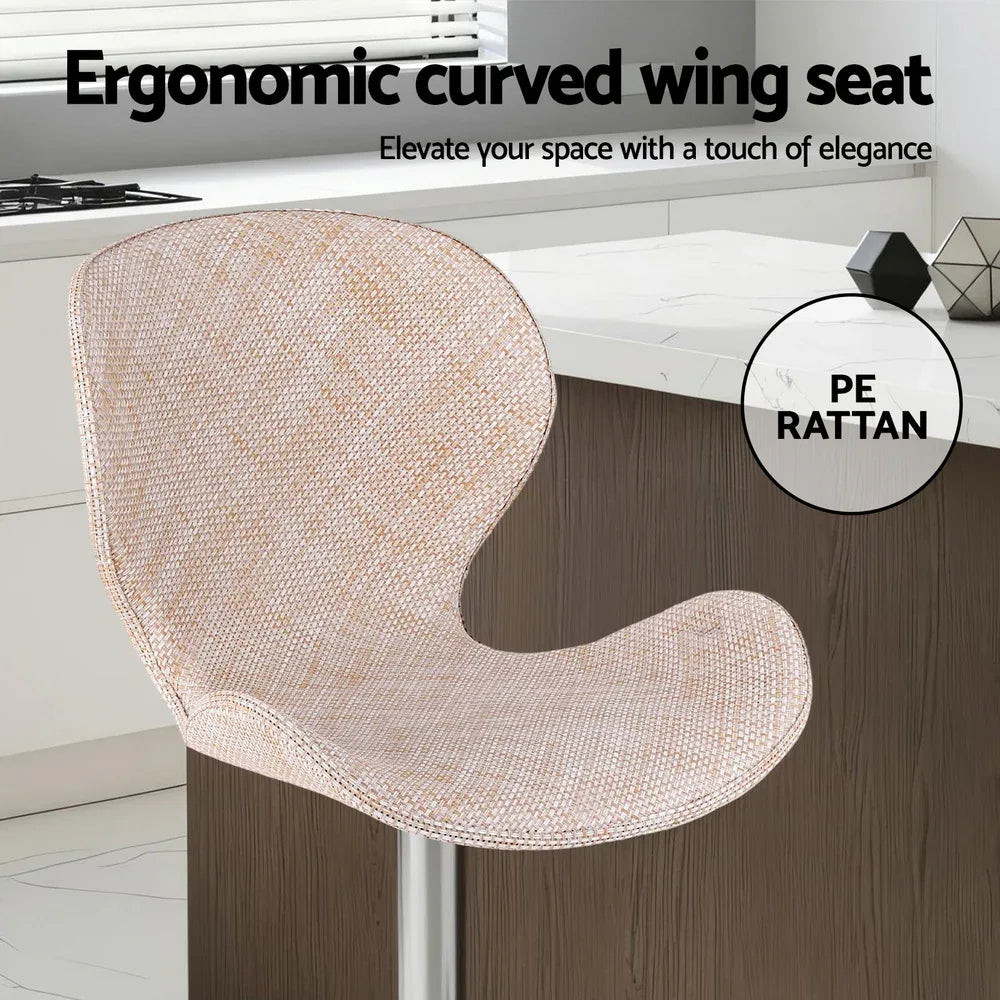 Artiss 2x Bar Stools Kitchen Swivel Gas Lift Counter Chair Wing PE Rattan Beige - Mekamart Australia