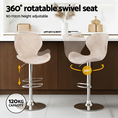 Artiss 4x Bar Stools Kitchen Swivel Gas Lift Counter Chair Wing PE Rattan Beige - Mekamart Australia