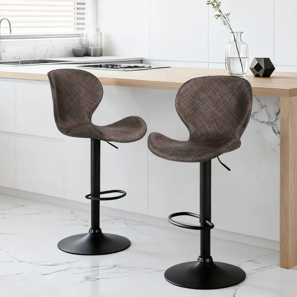 Artiss 2x Bar Stools Kitchen Swivel Gas Lift Counter Chair Wing PE Rattan Brown - Mekamart Australia