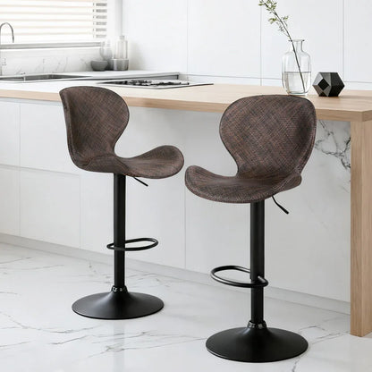 Artiss 2x Bar Stools Kitchen Swivel Gas Lift Counter Chair Wing PE Rattan Brown - Mekamart Australia