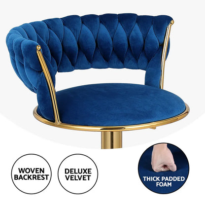 Artiss 4x Bar Stools Gas Lift Velvet Woven Backrest Navy - Mekamart Australia