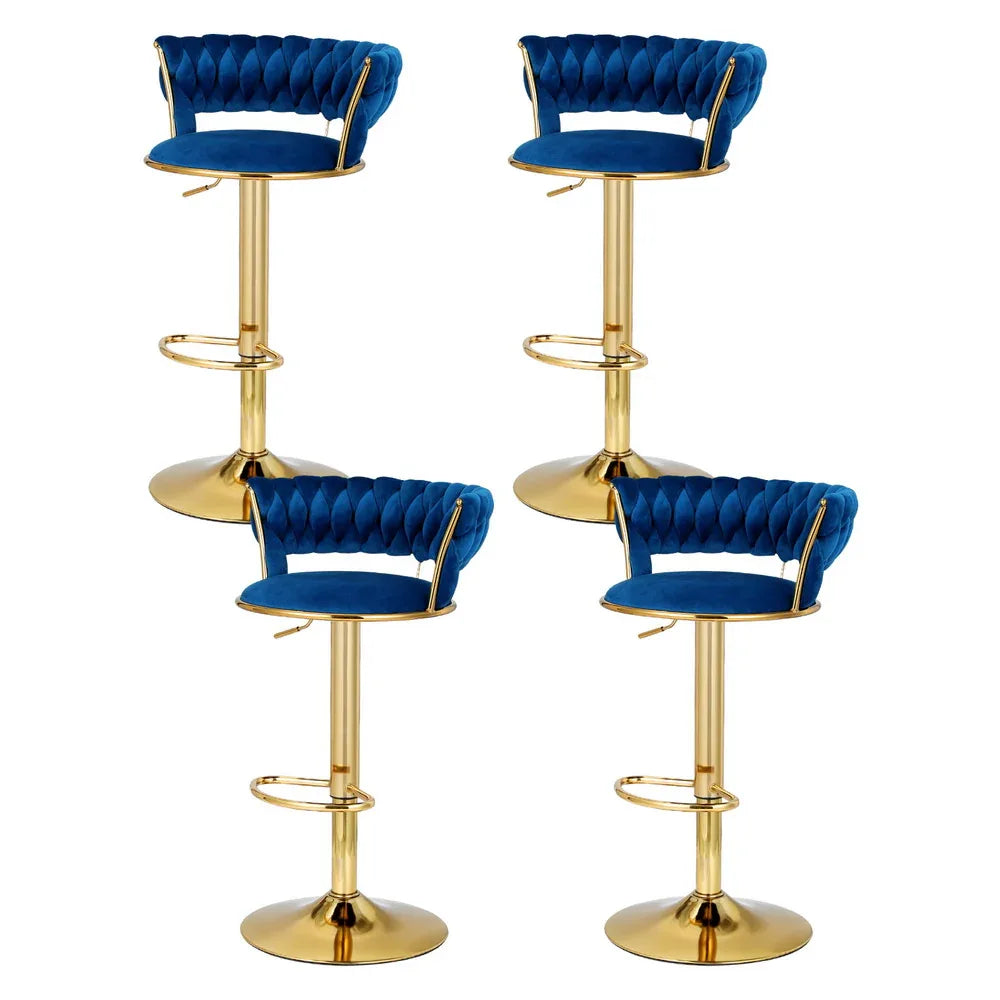 Artiss 4x Bar Stools Gas Lift Velvet Woven Backrest Navy - Mekamart Australia