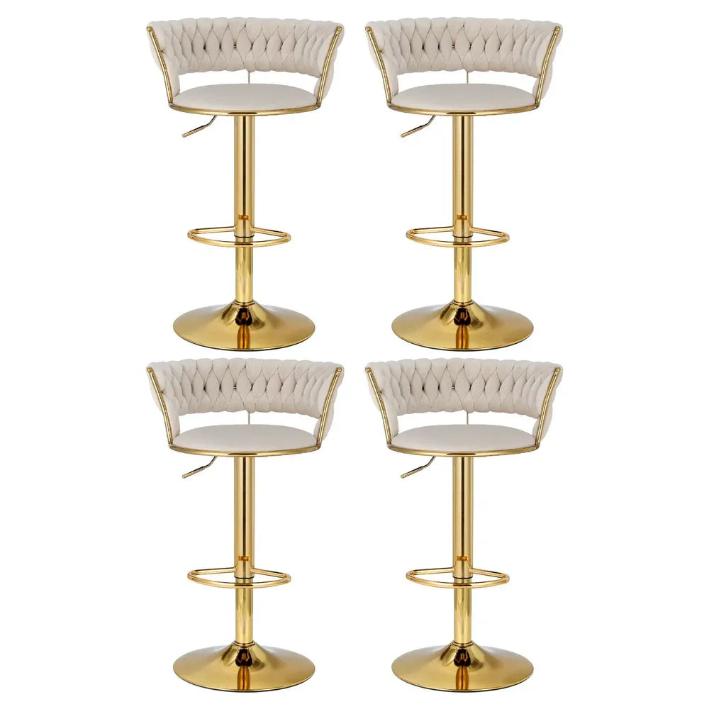 Artiss 4x Bar Stools Gas Lift Velvet Woven Backrest Ivory - Mekamart Australia
