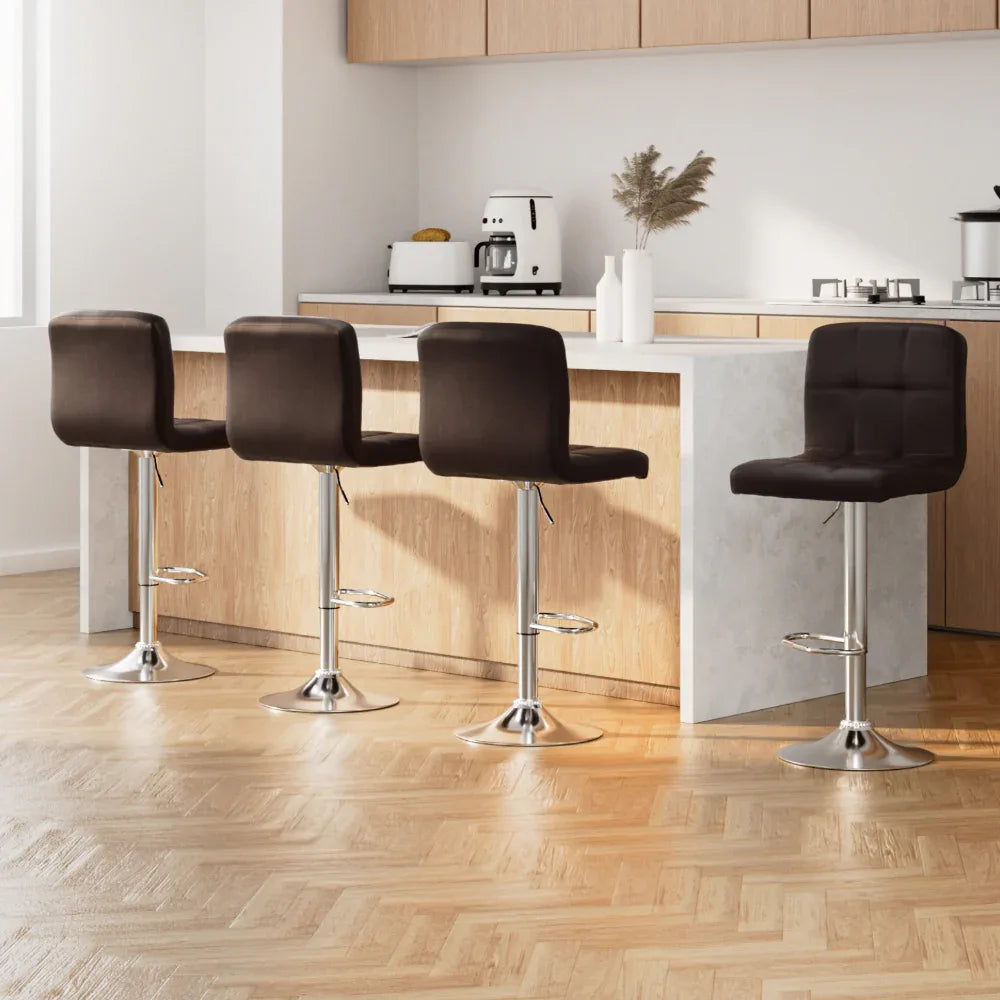 Artiss 4x Bar Stools Leather Gas Lift Brown - Mekamart Australia