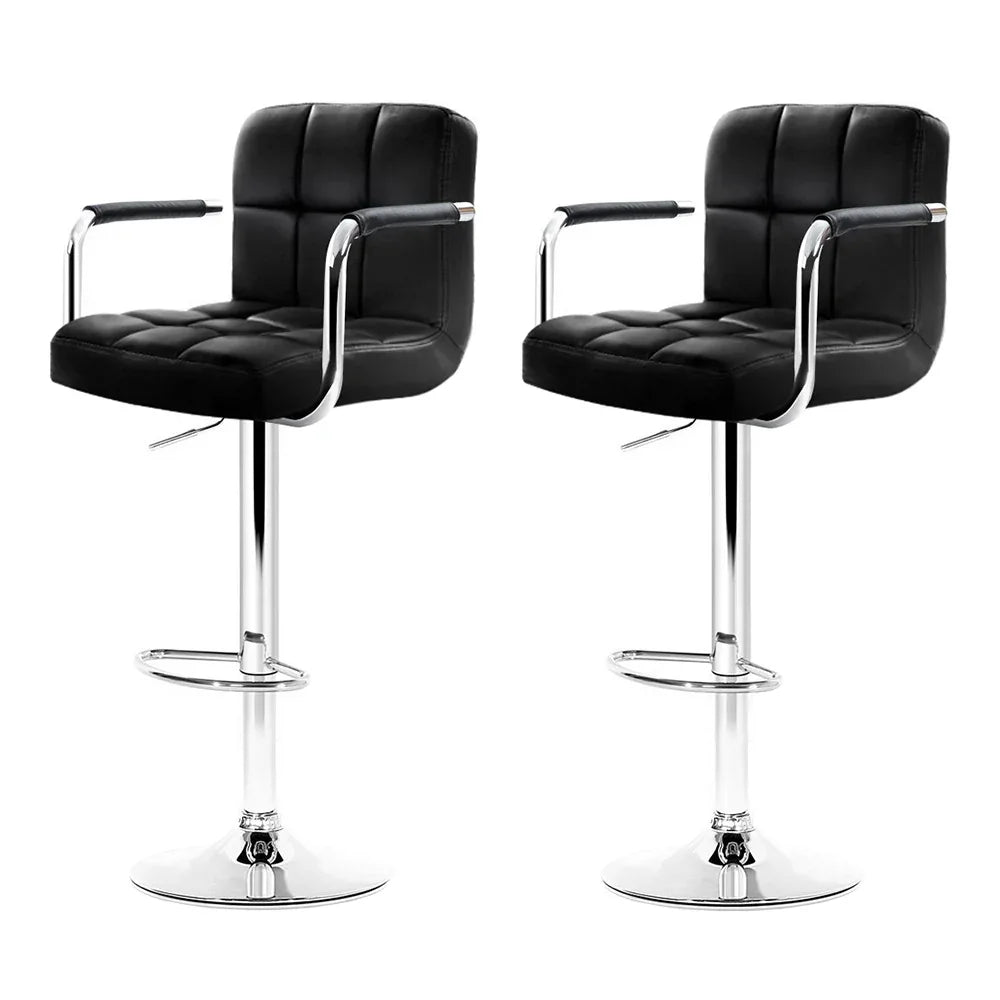 Artiss 2x Bar Stools Leather Gas Lift w/Armrest Black - Mekamart Australia