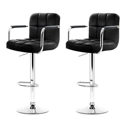 Artiss 2x Bar Stools Leather Gas Lift w/Armrest Black - Mekamart Australia
