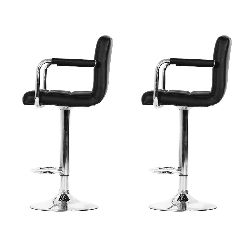 Artiss 2x Bar Stools Leather Gas Lift w/Armrest Black - Mekamart Australia