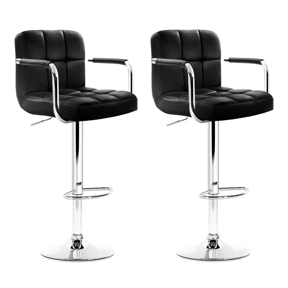 Artiss 2x Bar Stools Leather Gas Lift w/Armrest Black - Mekamart Australia