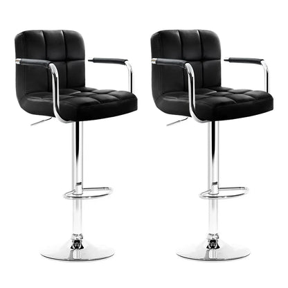 Artiss 2x Bar Stools Leather Gas Lift w/Armrest Black - Mekamart Australia