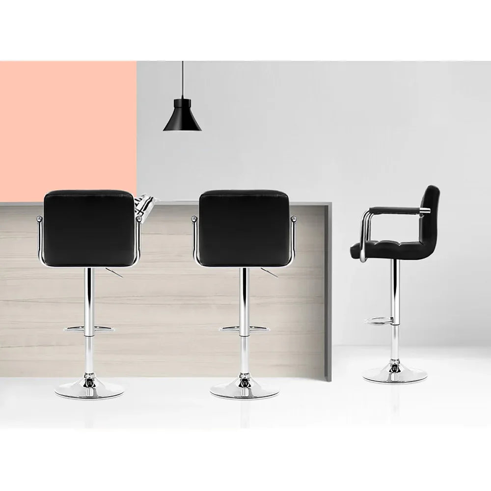 Artiss 4x Bar Stools Leather Gas Lift w/Armrest Black - Mekamart Australia
