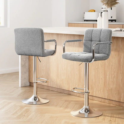 Artiss 2x Bar Stools Fabric Gas Lift w/Armrest Grey - Mekamart Australia