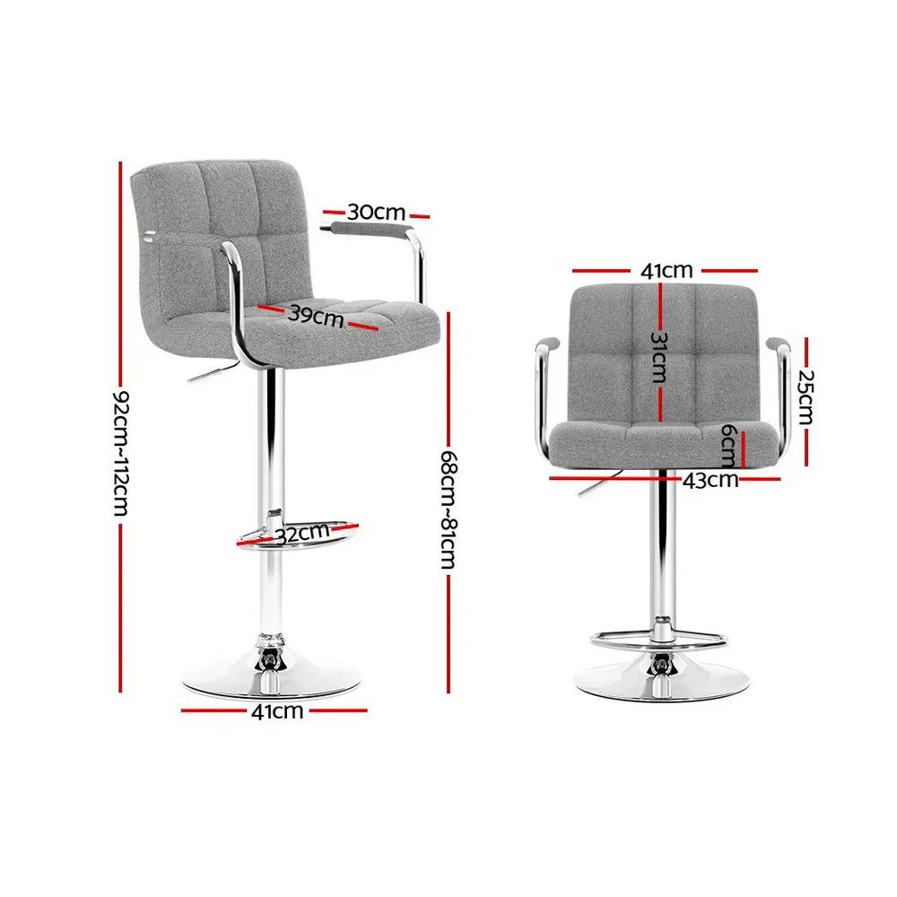 Artiss 2x Bar Stools Fabric Gas Lift w/Armrest Grey - Mekamart Australia