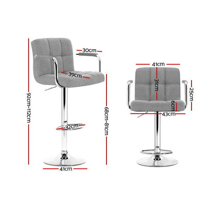 Artiss 2x Bar Stools Fabric Gas Lift w/Armrest Grey - Mekamart Australia