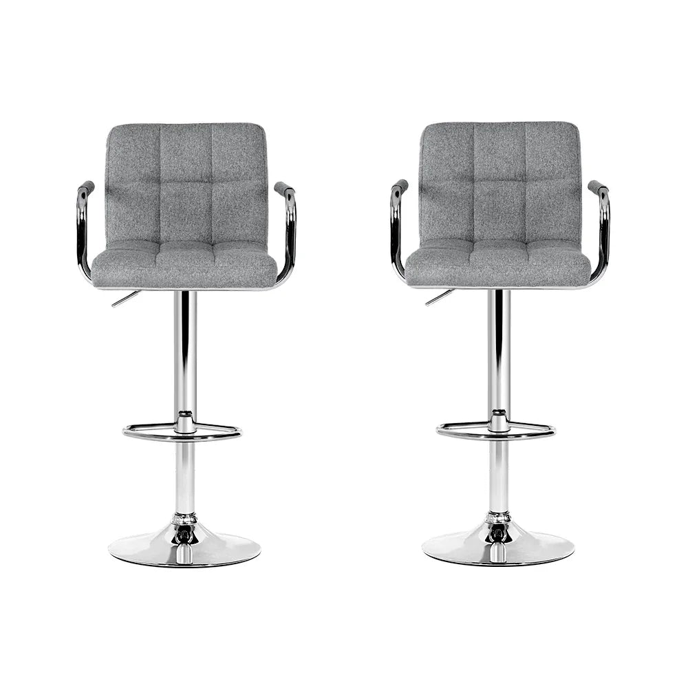 Artiss 2x Bar Stools Fabric Gas Lift w/Armrest Grey - Mekamart Australia