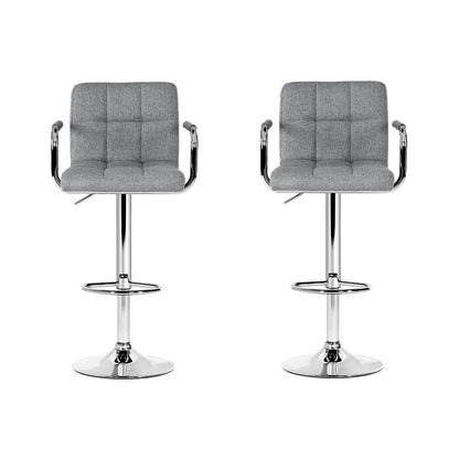 Artiss 2x Bar Stools Fabric Gas Lift w/Armrest Grey - Mekamart Australia