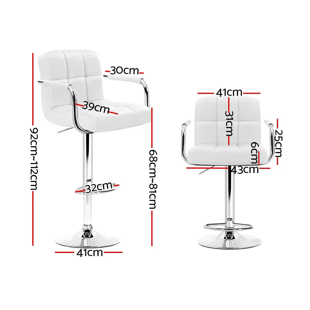 Artiss 2x Bar Stools Leather Gas Lift w/Armrest White - Mekamart Australia