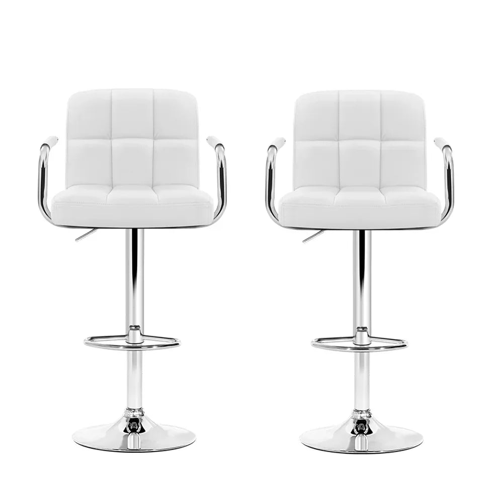 Artiss 2x Bar Stools Leather Gas Lift w/Armrest White - Mekamart Australia