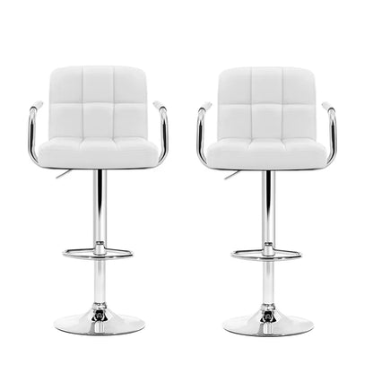 Artiss 2x Bar Stools Leather Gas Lift w/Armrest White - Mekamart Australia
