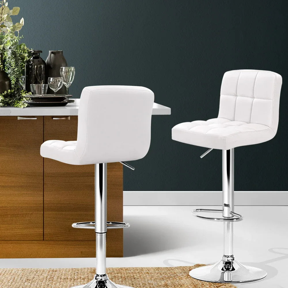 Artiss 2x Bar Stools Leather Gas Lift w/Armrest White - Mekamart Australia