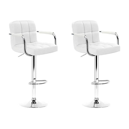 Artiss 2x Bar Stools Leather Gas Lift w/Armrest White - Mekamart Australia