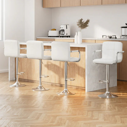 Artiss 4x Bar Stools Leather Gas Lift w/Armrest White - Mekamart Australia