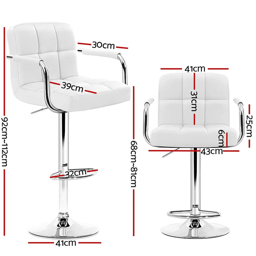 Artiss 4x Bar Stools Leather Gas Lift w/Armrest White - Mekamart Australia