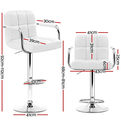 Artiss 4x Bar Stools Leather Gas Lift w/Armrest White - Mekamart Australia