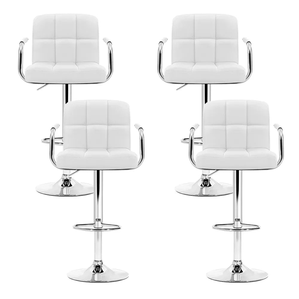 Artiss 4x Bar Stools Leather Gas Lift w/Armrest White - Mekamart Australia