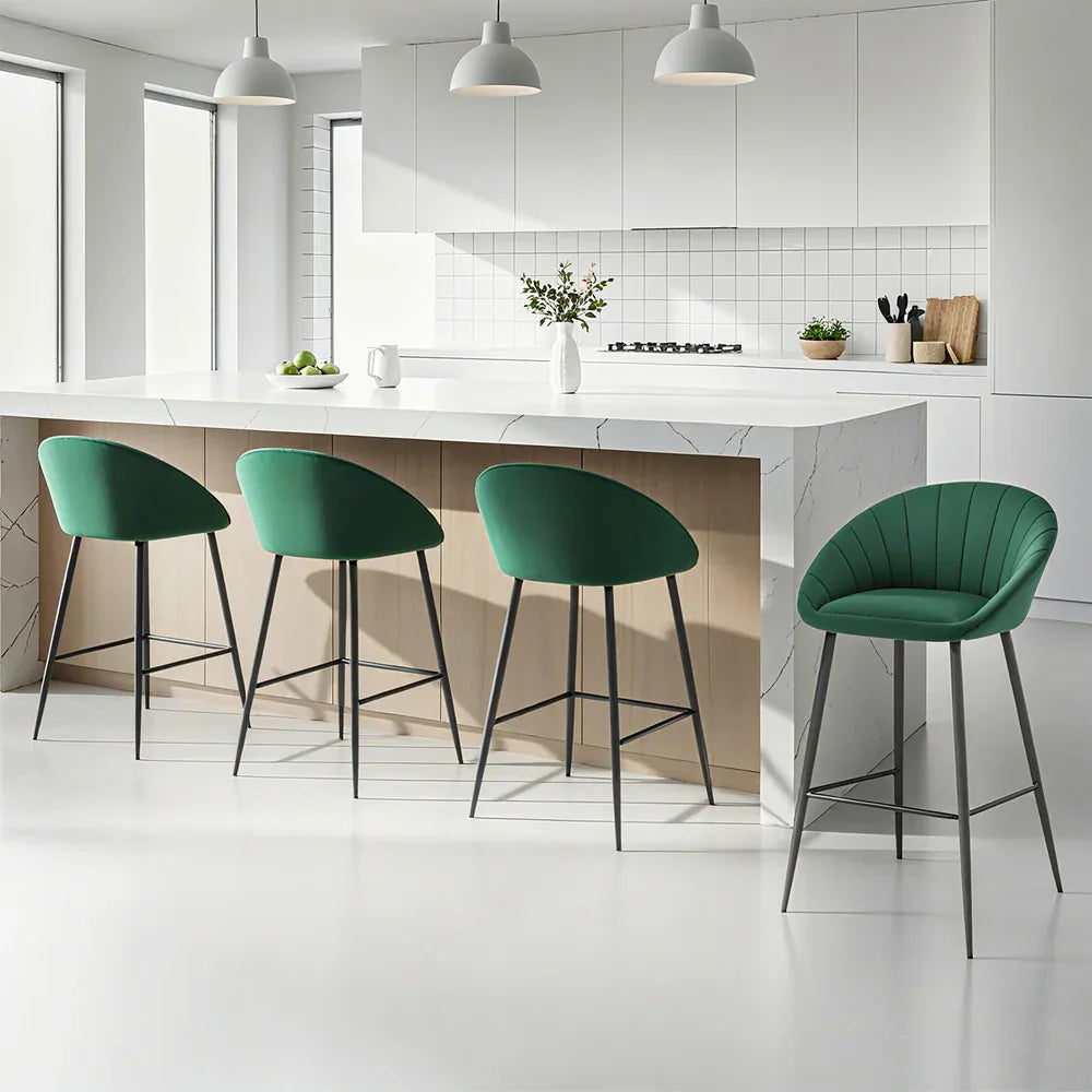 Artiss 4x Bar Stools Kitchen Dining Chair Counter Stool Tub Velvet Metal Green - Mekamart Australia