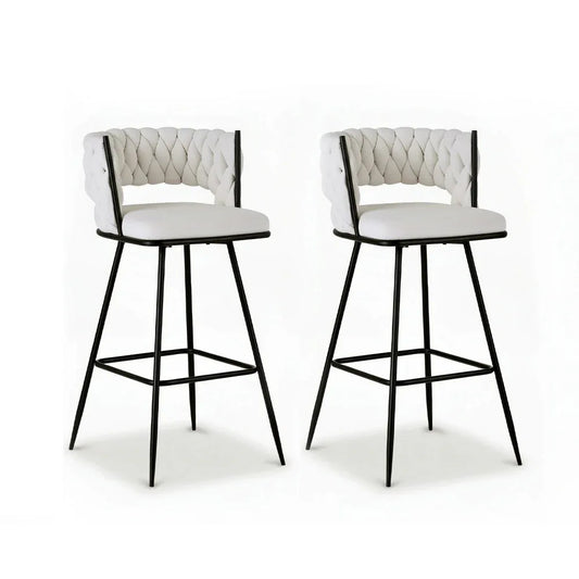 Artiss 2x Bar Stools Kitchen Dining Chair Counter Stool Woven Velvet Metal Ivory