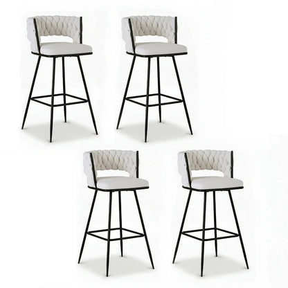 Artiss 4x Bar Stools Kitchen Dining Chair Counter Stool Woven Velvet Metal Ivory
