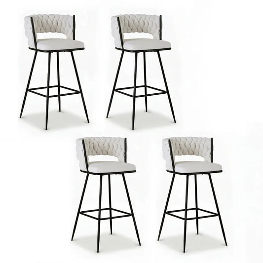 Artiss 4x Bar Stools Kitchen Dining Chair Counter Stool Woven Velvet Metal Ivory