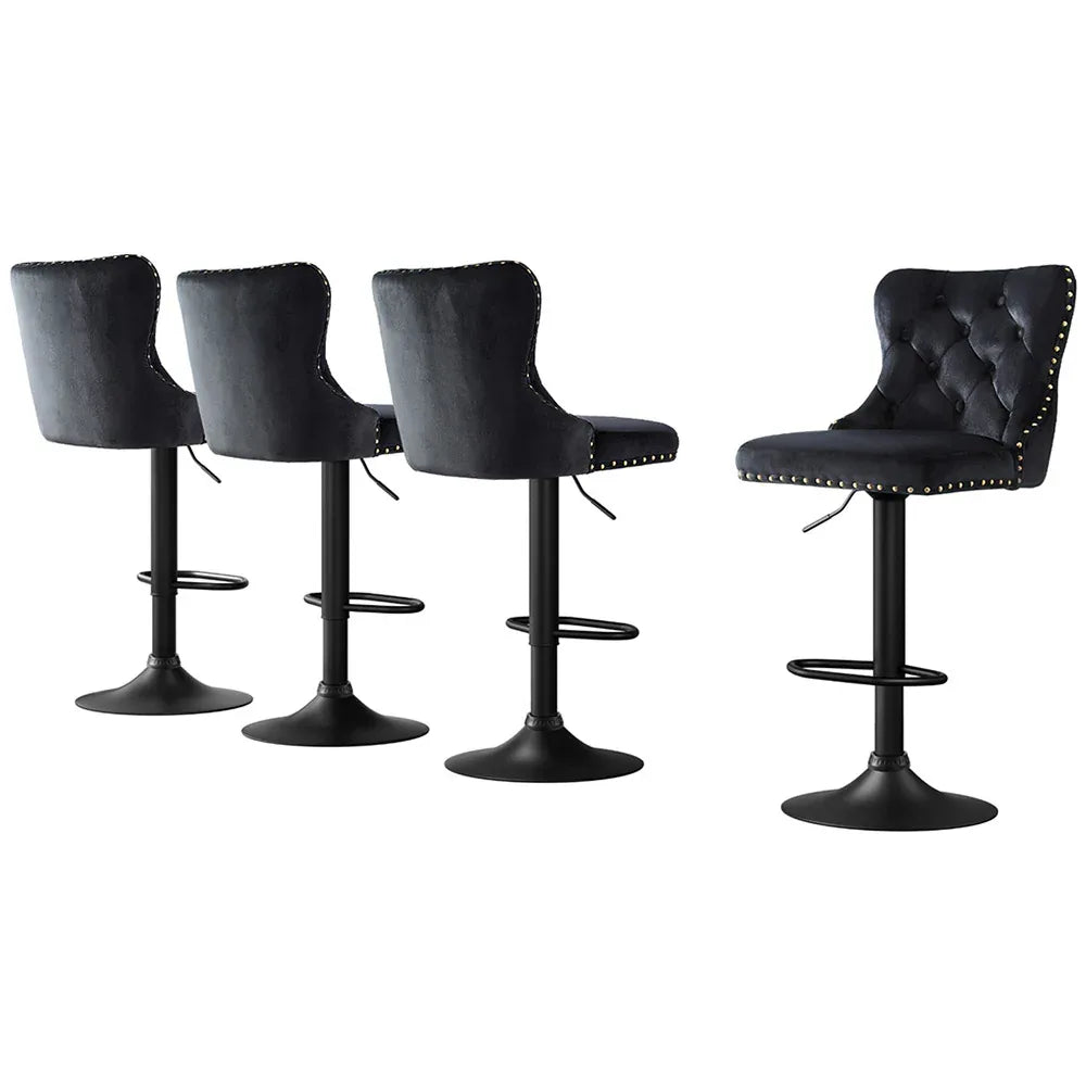 Artiss 4x Velvet Bar Stool Adjustable Height Nailhead Trim Kitchen Counter Stool - Mekamart Australia